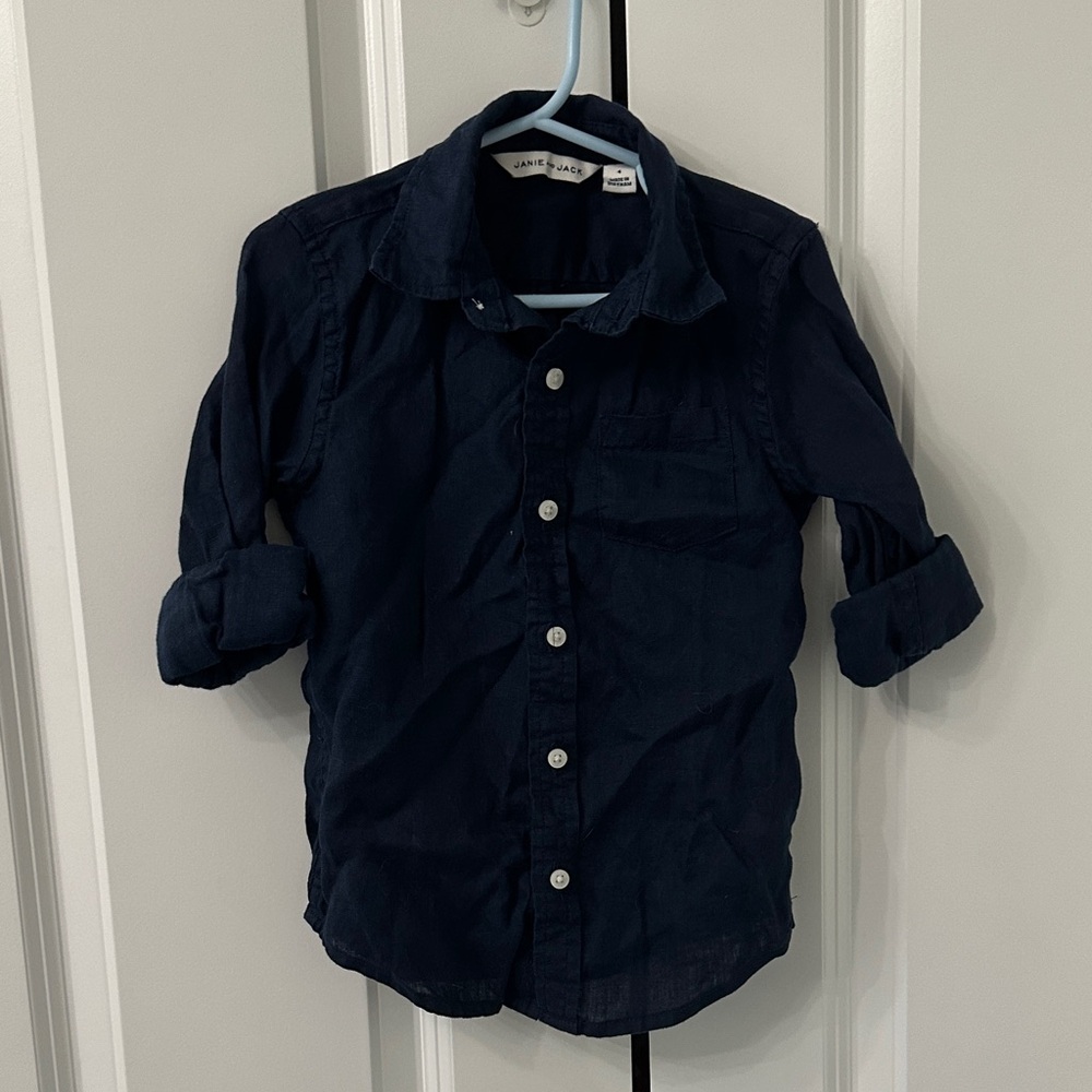 Janie and Jack Dark Blue linen Button Down Shirt